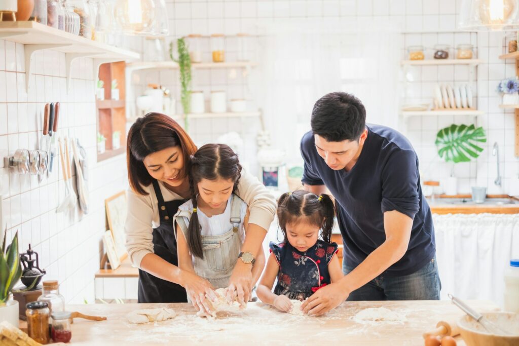 Family baking together in the kitchen